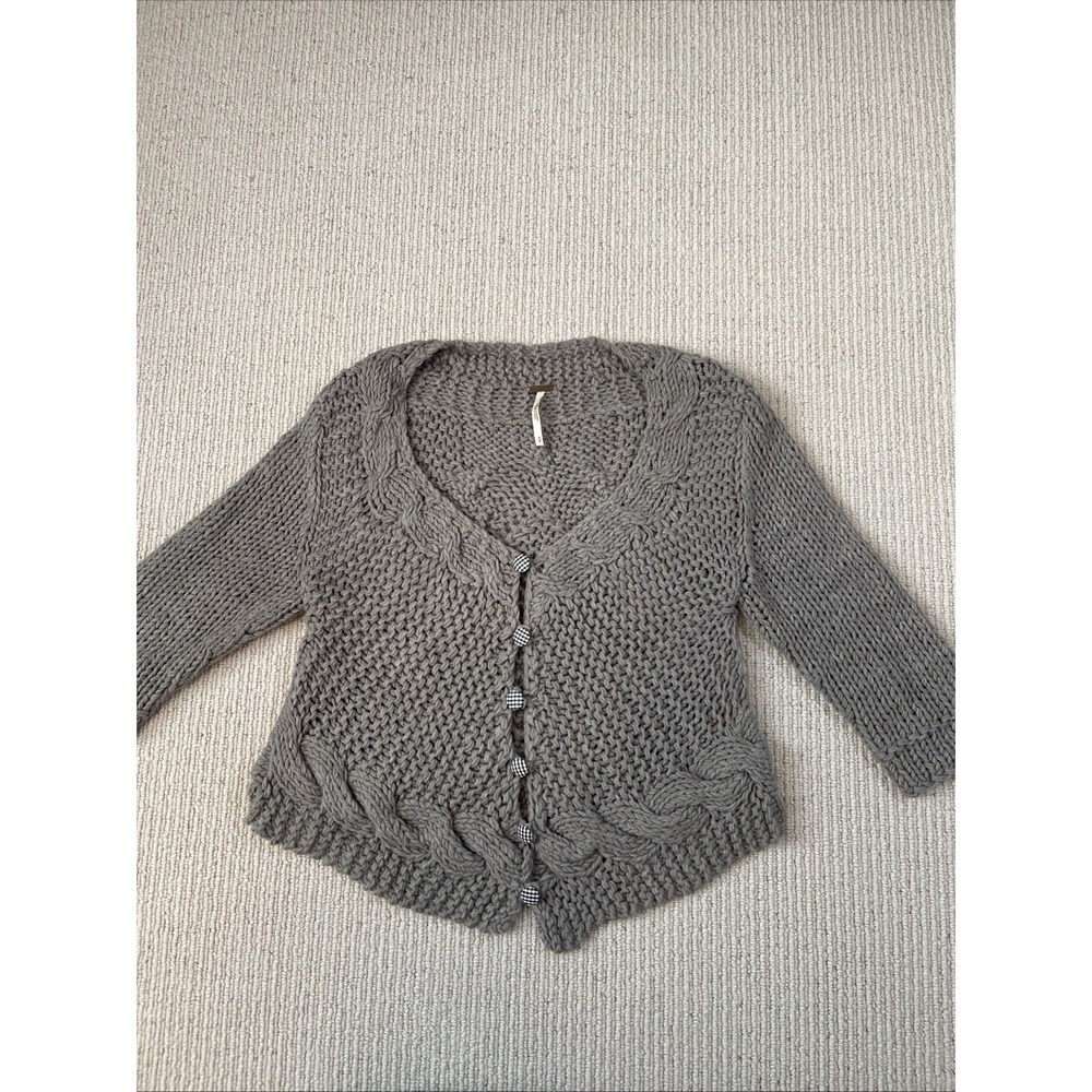Free People Women's Small Sweater Cardigan Chucky Gray Knitted Buttons